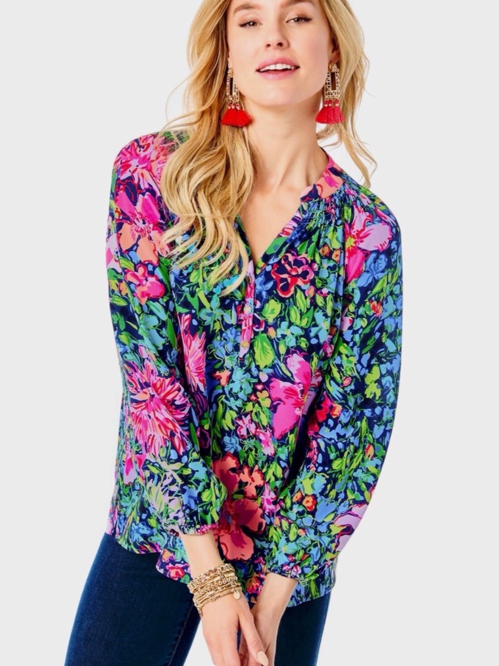 Lilly Pulitzer Floral V-Neck Blouse - Multicolor